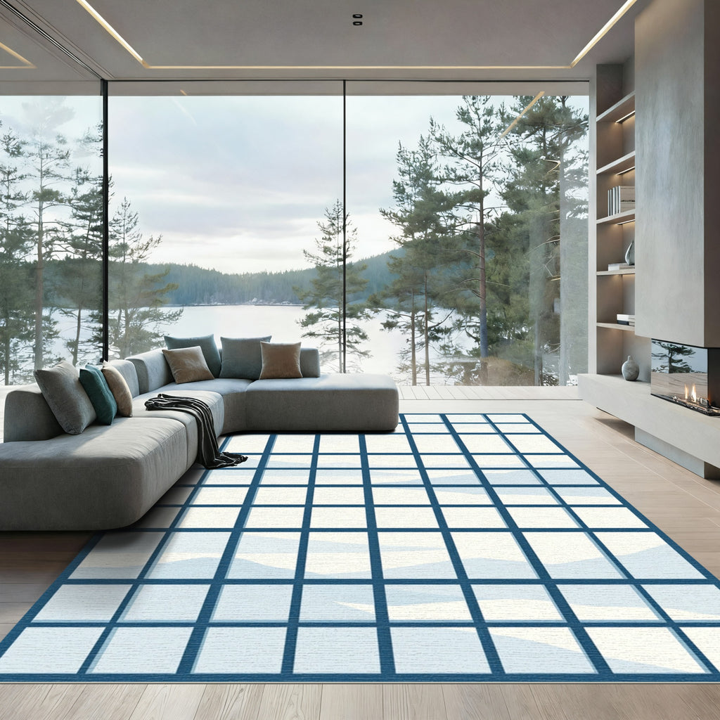 Indigo Grid Landscape Window View Rug