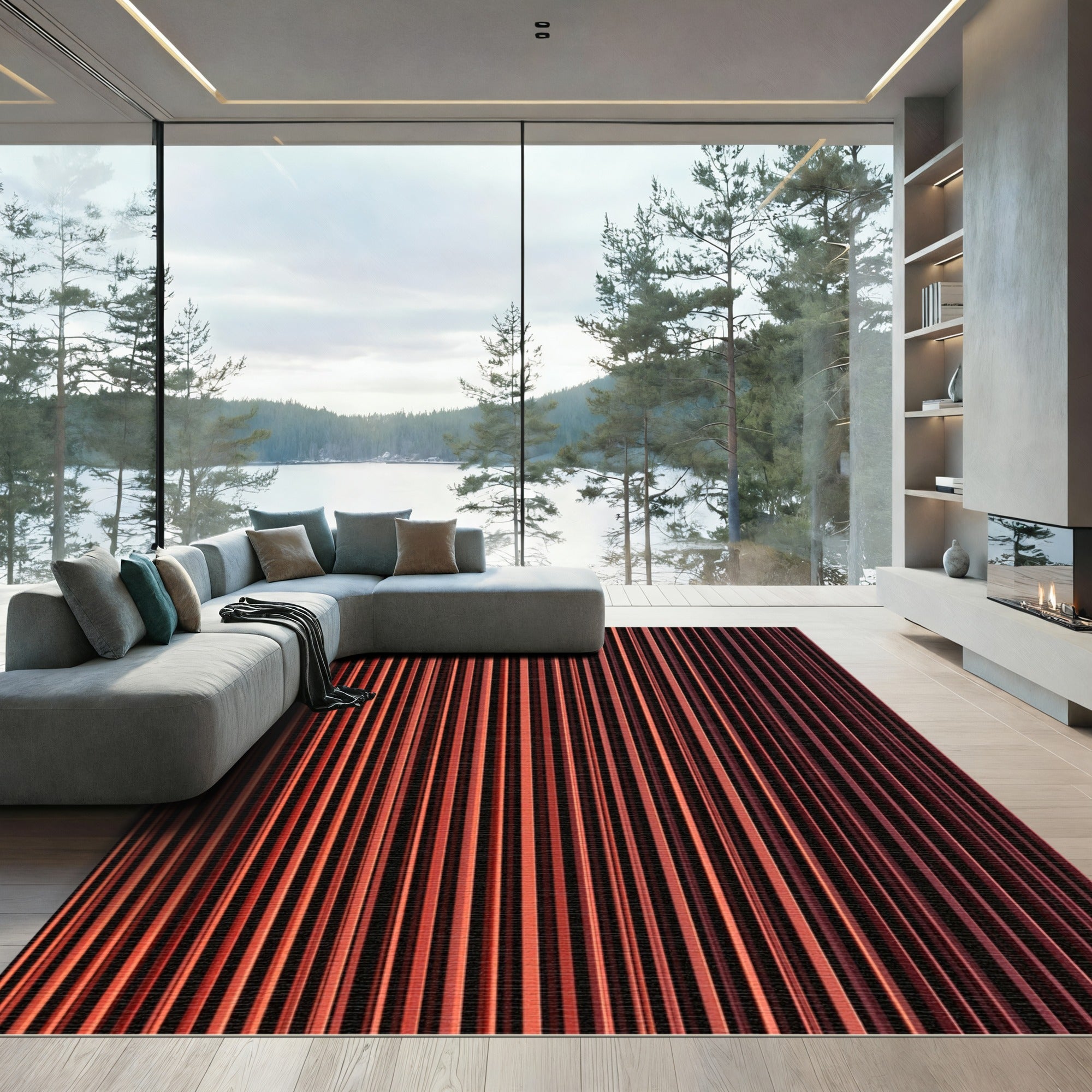 Crimson to Burgundy Vertical Lines Rug
