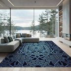 Deep Blue Geometric Starburst Lattice Rug