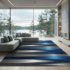 Modern Metallic Blue and Silver Horizontal Brushstroke Rug