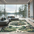 Pastoral Rose Cottage Landscape Scene Rug