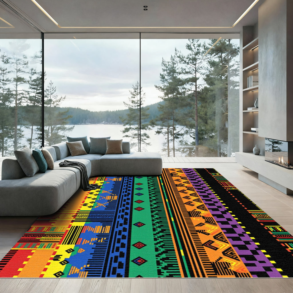 Vibrant Multi-Color Geometric Striped Abstract Rug