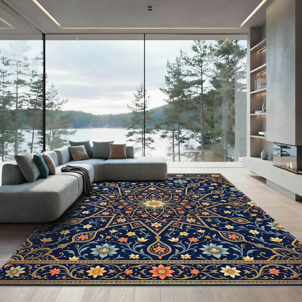Midnight Navy Star Bloom Medallion Rug