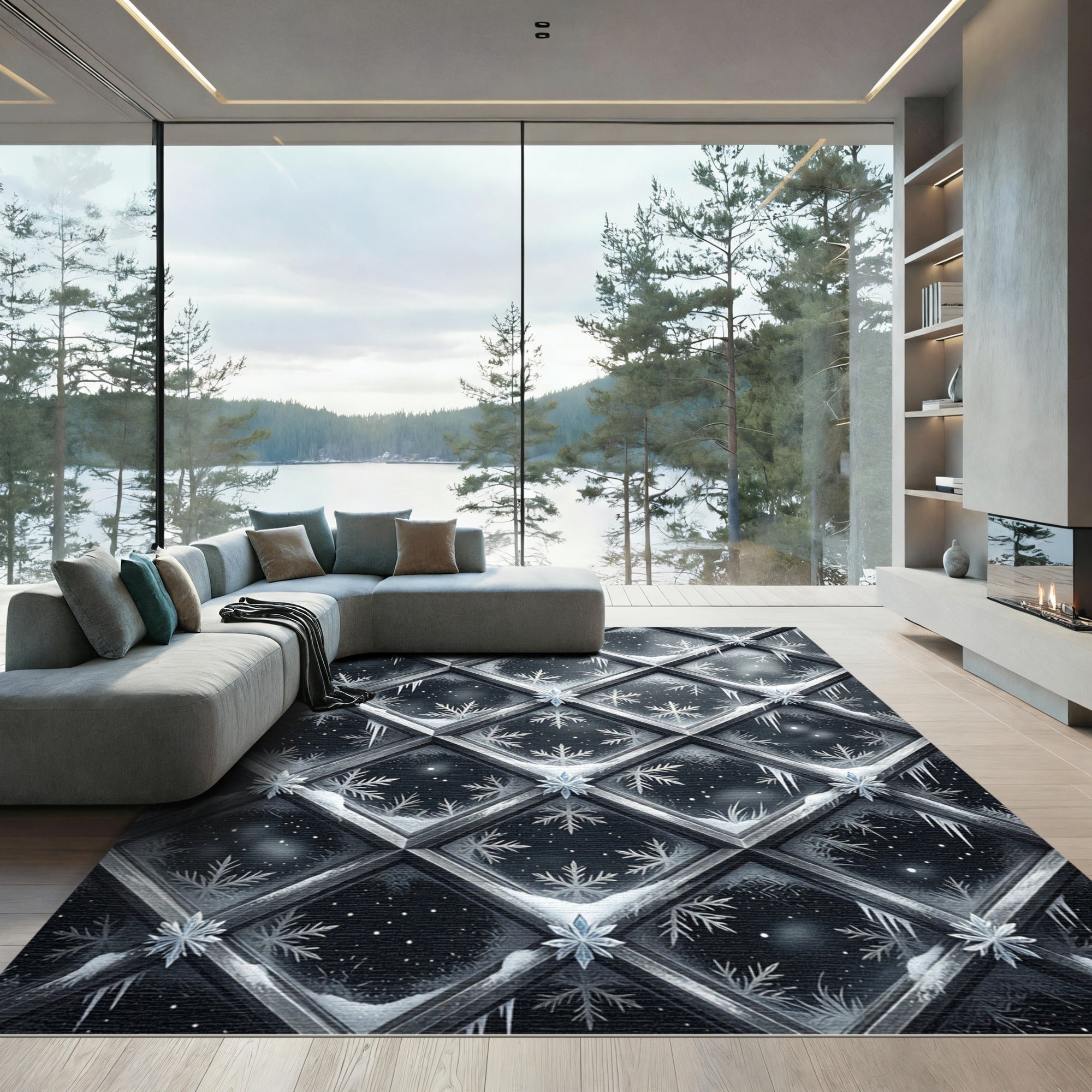 Frozen Winter Diamond Snowflake Lattice Rug