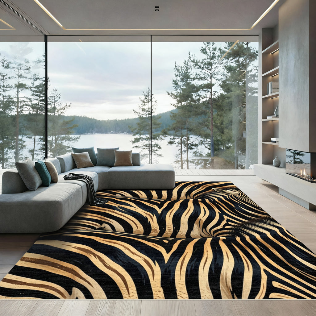 Bold Black Gold Zebra Stripes Rug