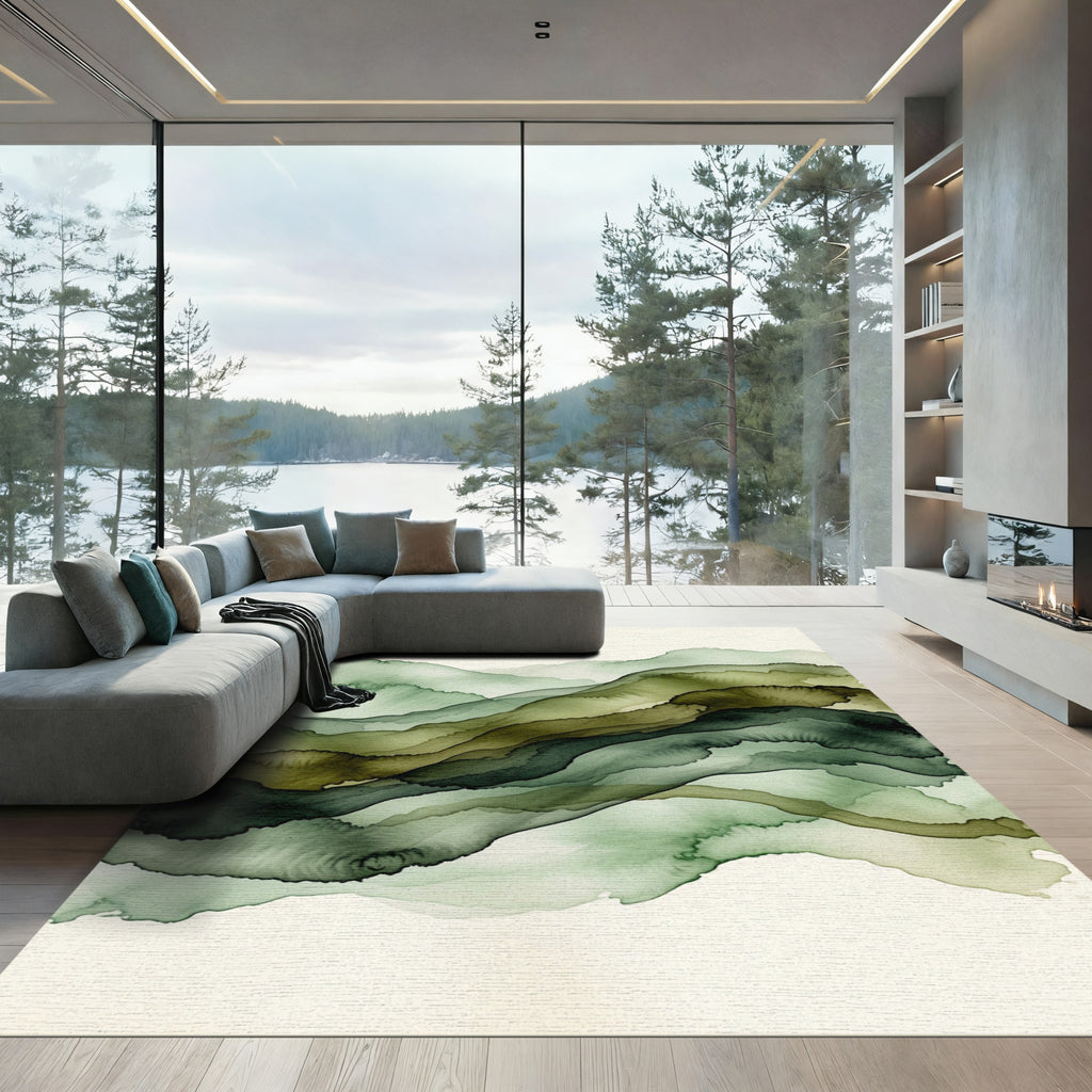 Ethereal Sage Forest Abstract Wave Rug