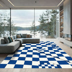 Geometric Blue and White Checkered Rug