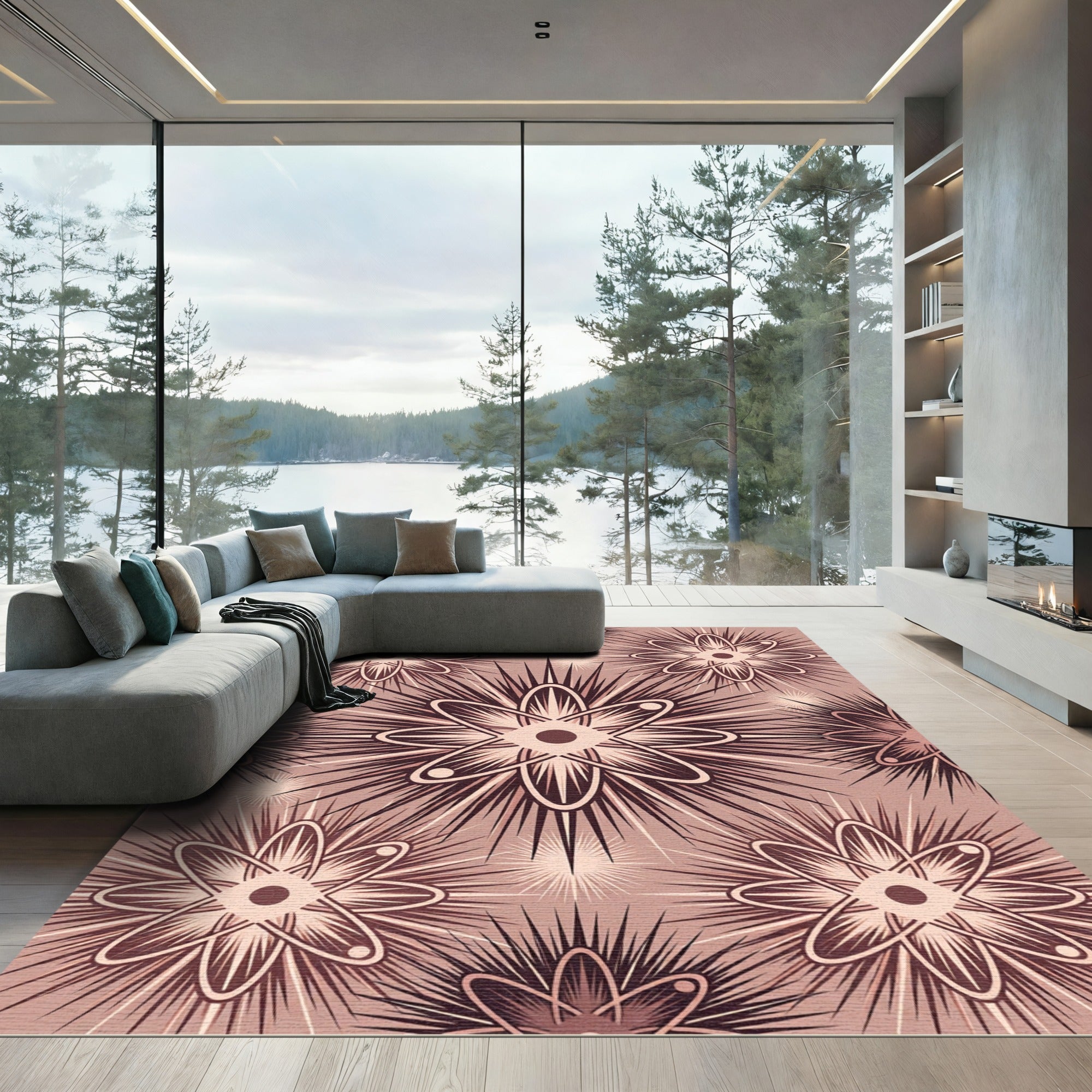 Rosy Sunburst Starburst Atomic Design Rug