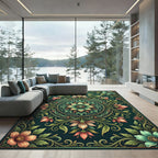Ornate Emerald Floral Circular Medallion Rug