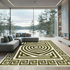 Olive Green Geometric Greek Key Spiral Rug
