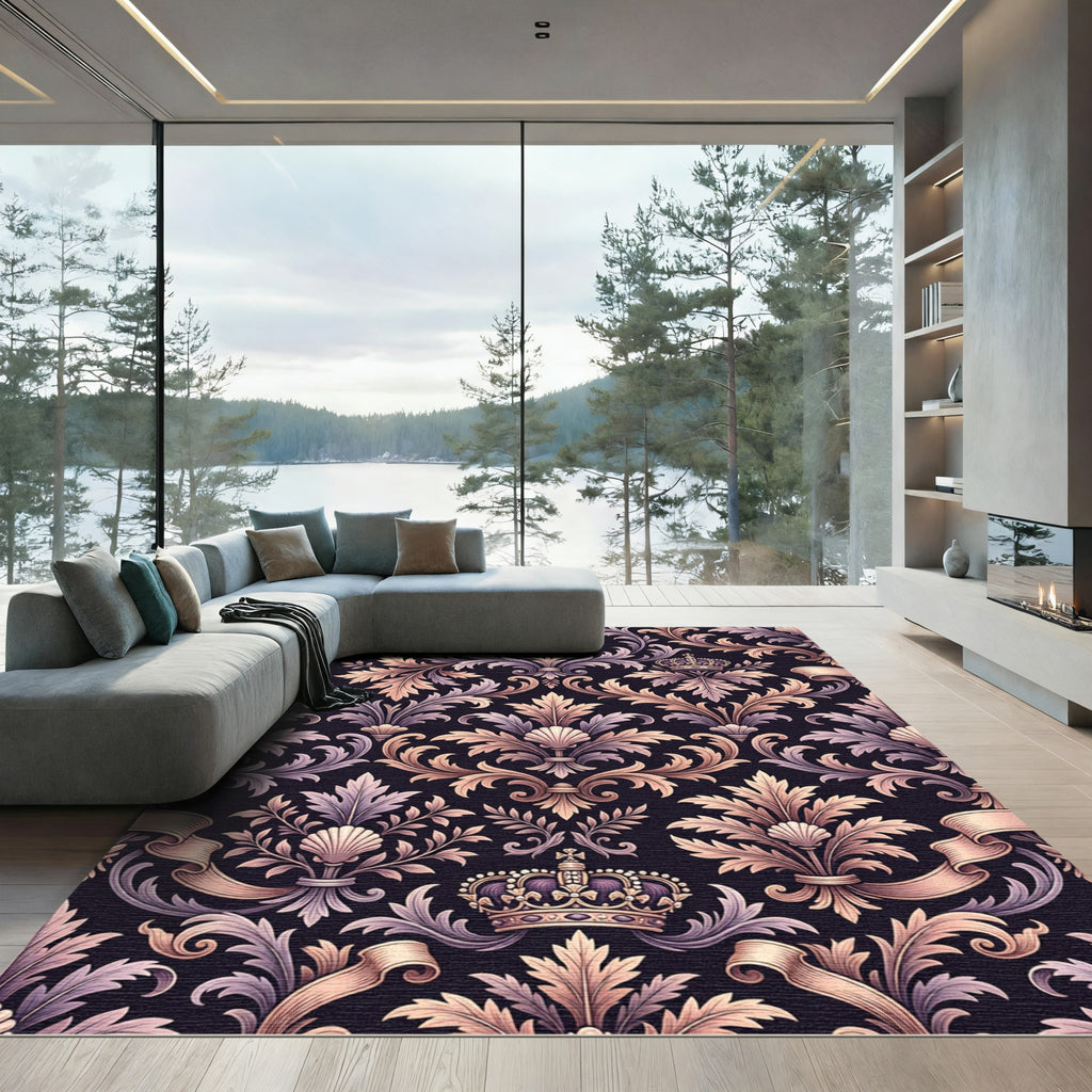 Regal Damask Crown Scrollwork Harmony Rug