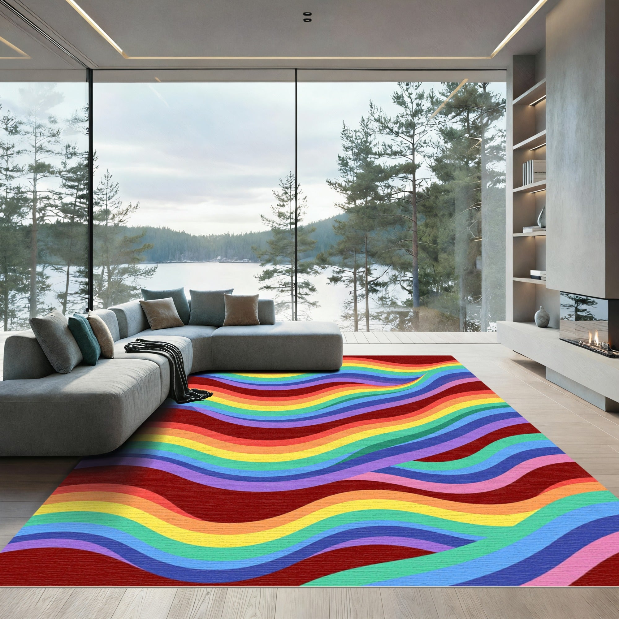 Vibrant Rainbow Wavy Stripes Rug
