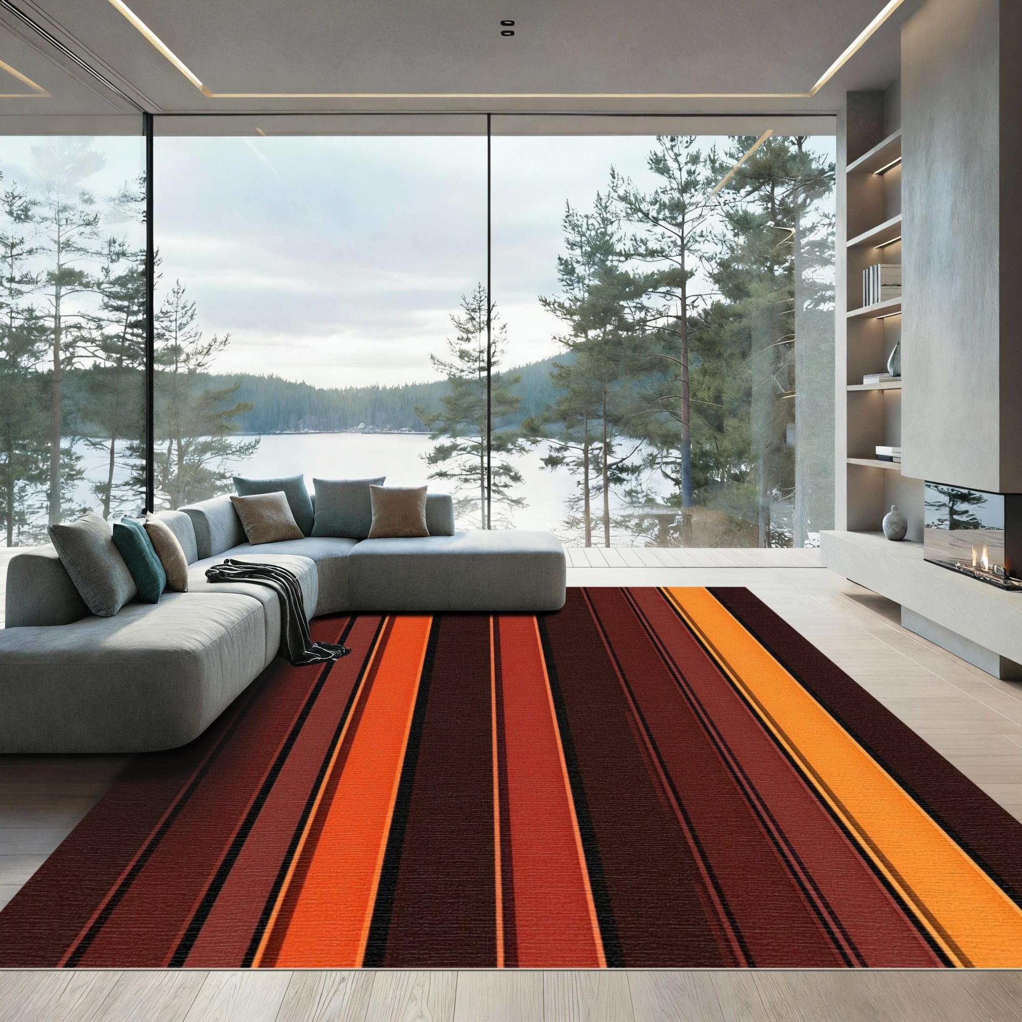 Warm Earth Tone Vertical Stripe Rug