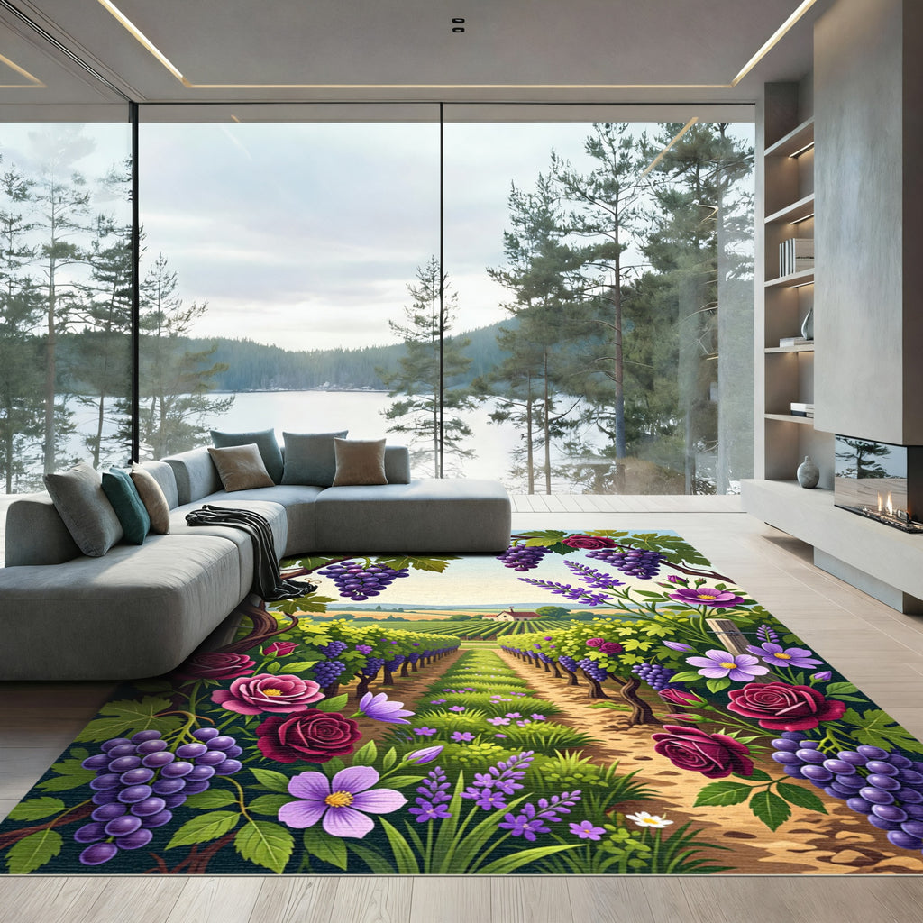 Crimson Rose Grape Vineyard Landscape Rug