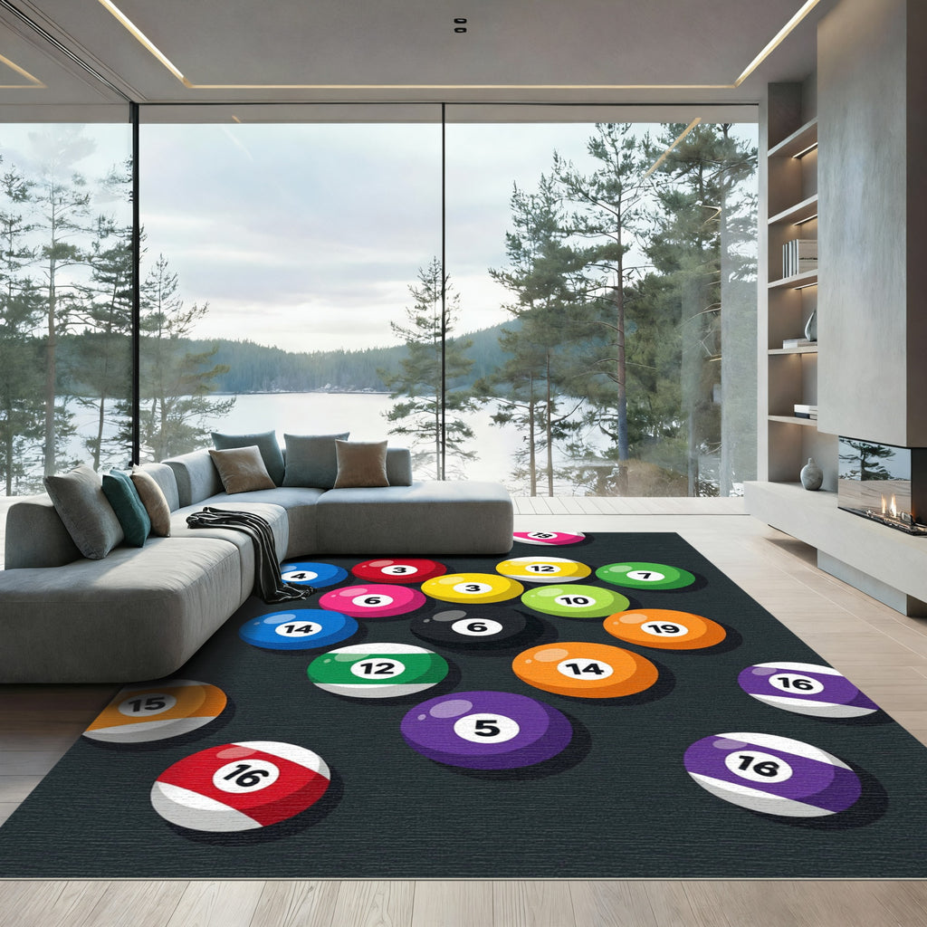 Vibrant Multicolored Billiard Ball Composition Rug