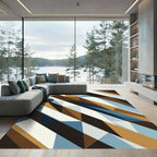 Modern Geometric Abstract Blue Brown Rug