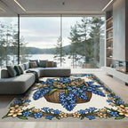 Blue and Cream Hyacinth Flower Basket Rug