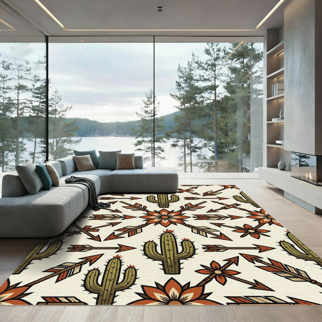 Desert Cactus Arrow Floral Medallion Rug