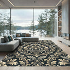 Elegant Charcoal Cream Damask Luxury Scroll Rug
