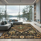 Ornate Gold Floral Acanthus Scroll Rug