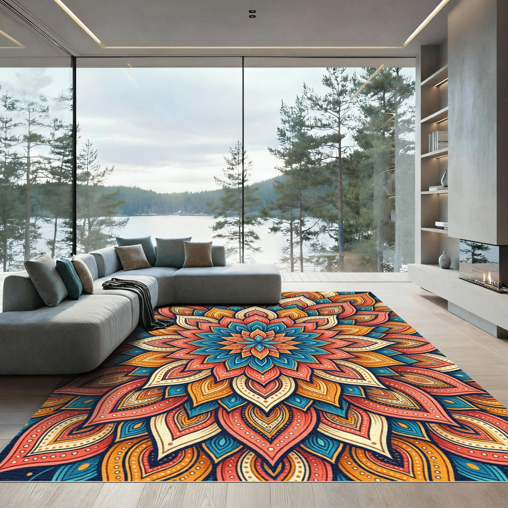 Vibrant Multi-Color Medallion Floral Mandala Rug
