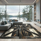 Distressed Wood Grain X Brace Rug
