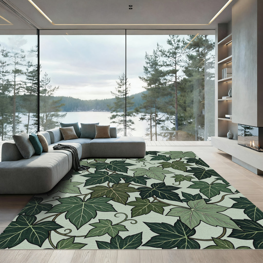Green Leaf Vines Art Nouveau Rug