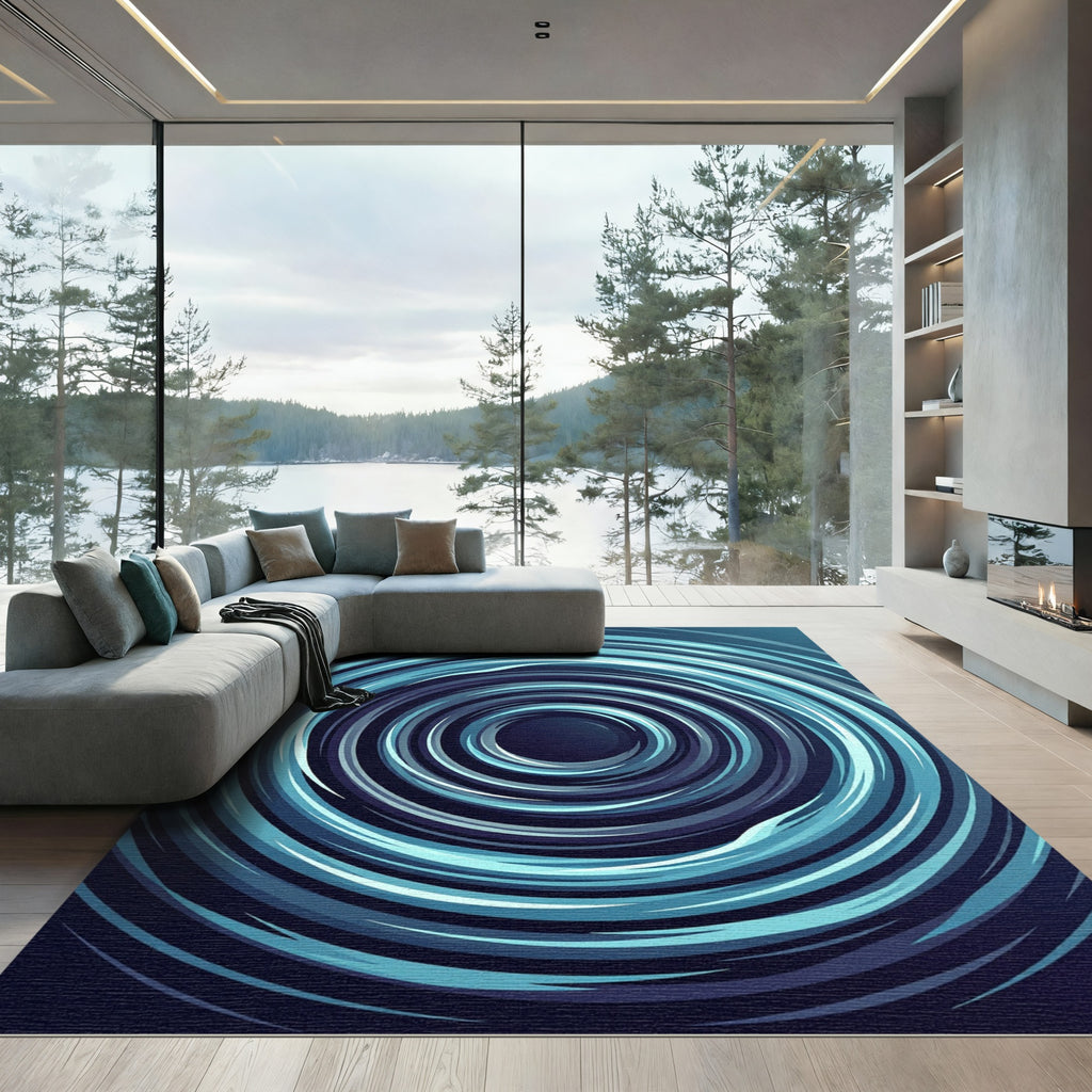 Deep Blue Concentric Swirl Rug