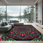 Dark Pink Floral Mandala Art Rug