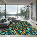 Geometric Teal Gold Starburst Rug
