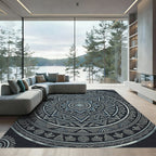 Midnight Blue Geometric Star Mandala Rug