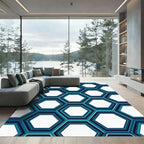 Modern Teal Geometric Hexagon Grid Rug