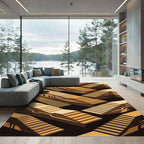 Golden Abstract Ascending Geometric Steps Rug
