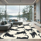 Whimsical Minimalist Black Cat Silhouette Rug