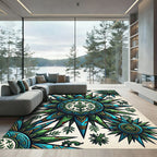 Aztec Turquoise Green Sunburst Medallion Rug