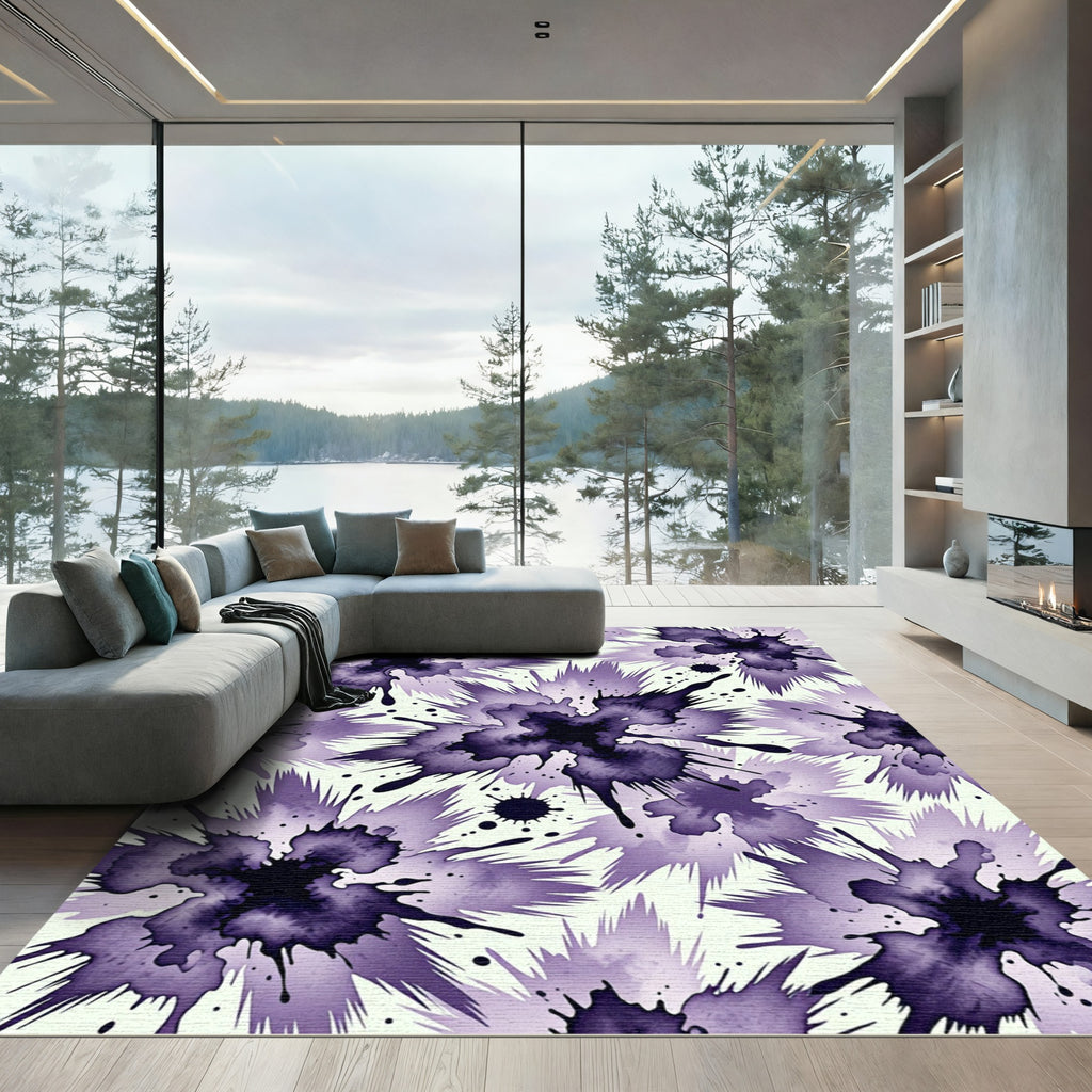 Dark Violet Watercolor Ink Splash Rug