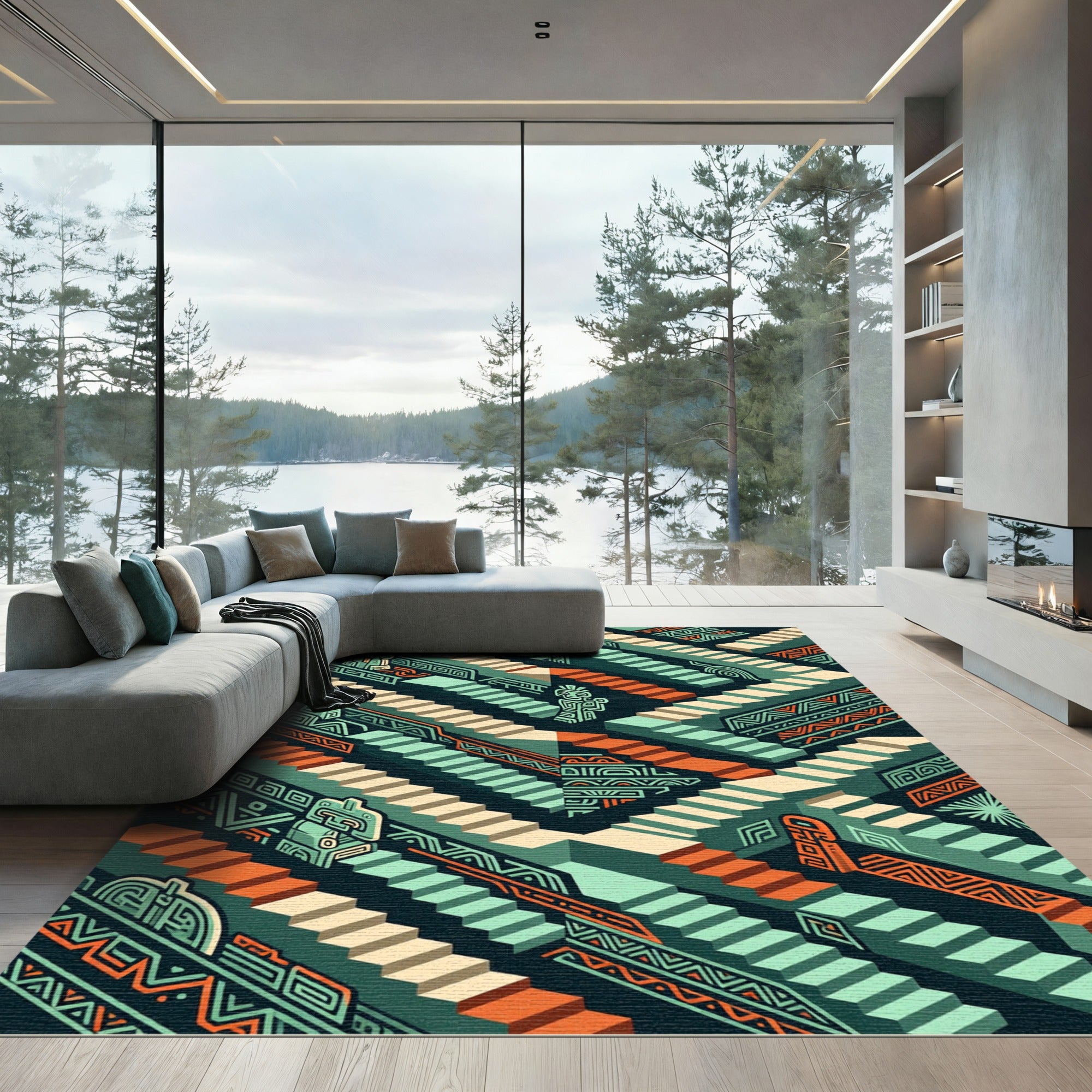 Abstract Architectural Staircase Tribal Rug