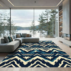 Geometric Navy Blue Mountain Peak Landscape Rug