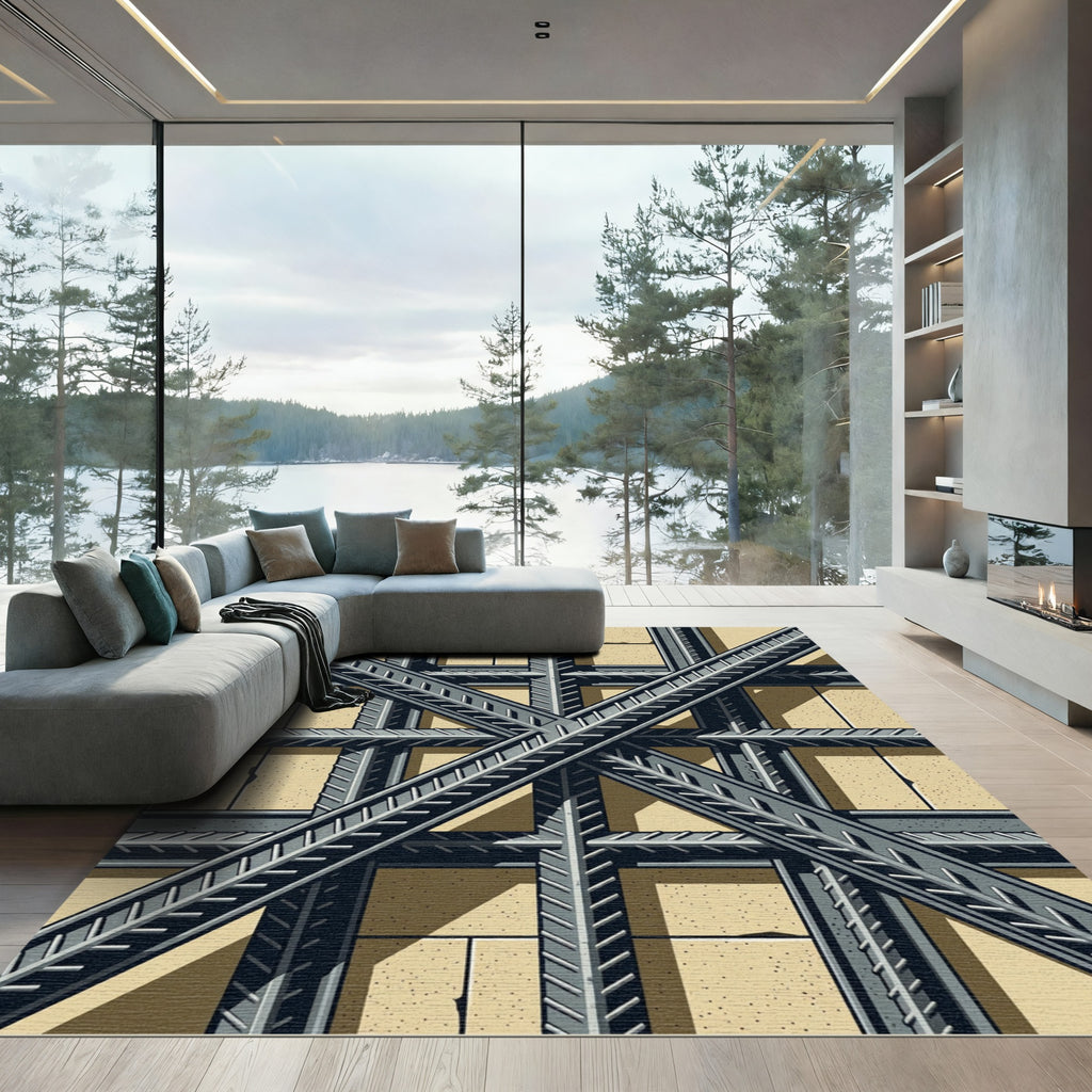 Industrial Gray Steel Crosshatch Rug