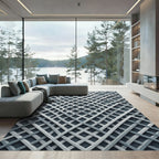 Contemporary Gray Interwoven Geometric Grid Rug