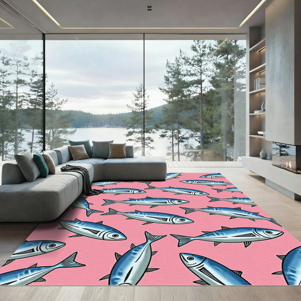 Blue School Shoal Sardine Pattern Rug