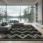 Geometric Black Cream Chevron Stripe Rug