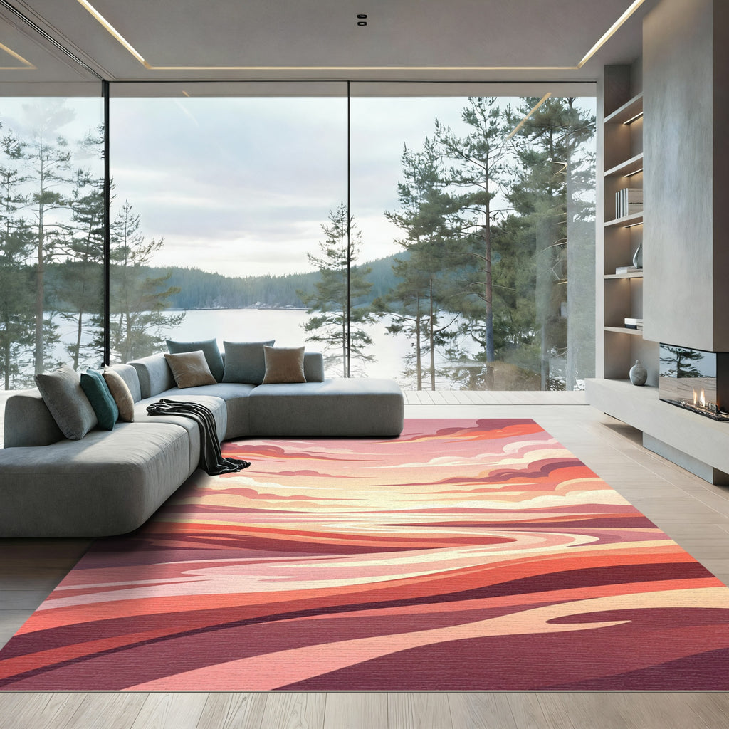 Coral Sunset Cloudscape Landscape Rug