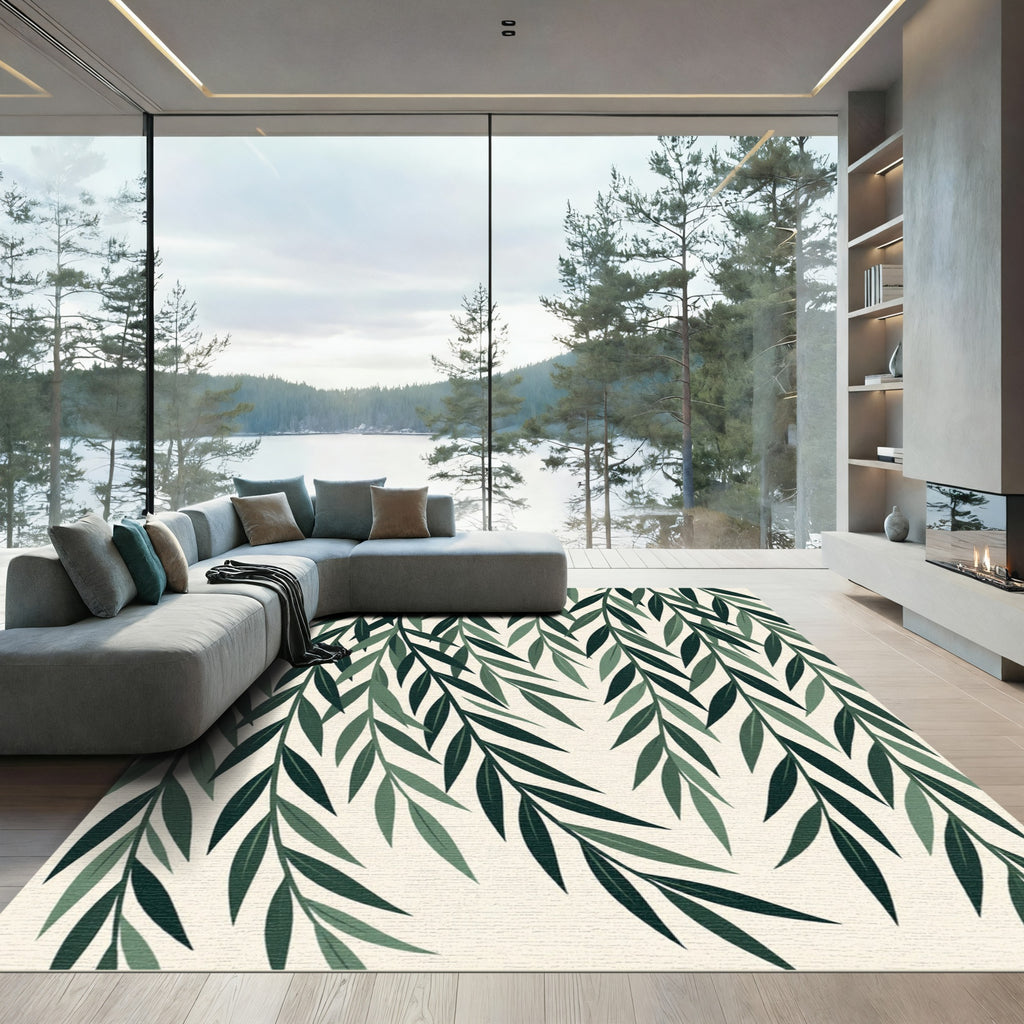 Lush Forest Green Willow Branch Rug