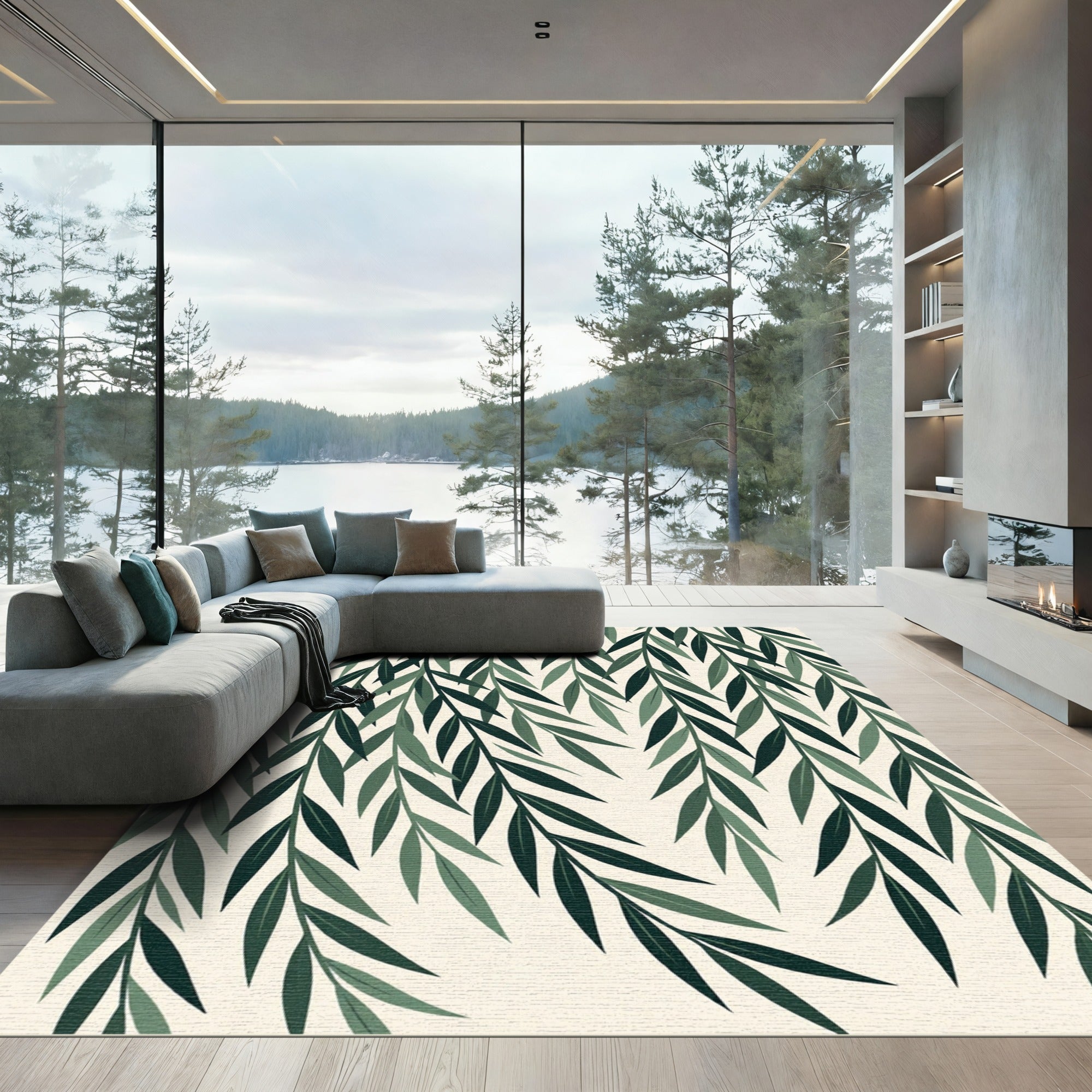 Lush Forest Green Willow Branch Rug