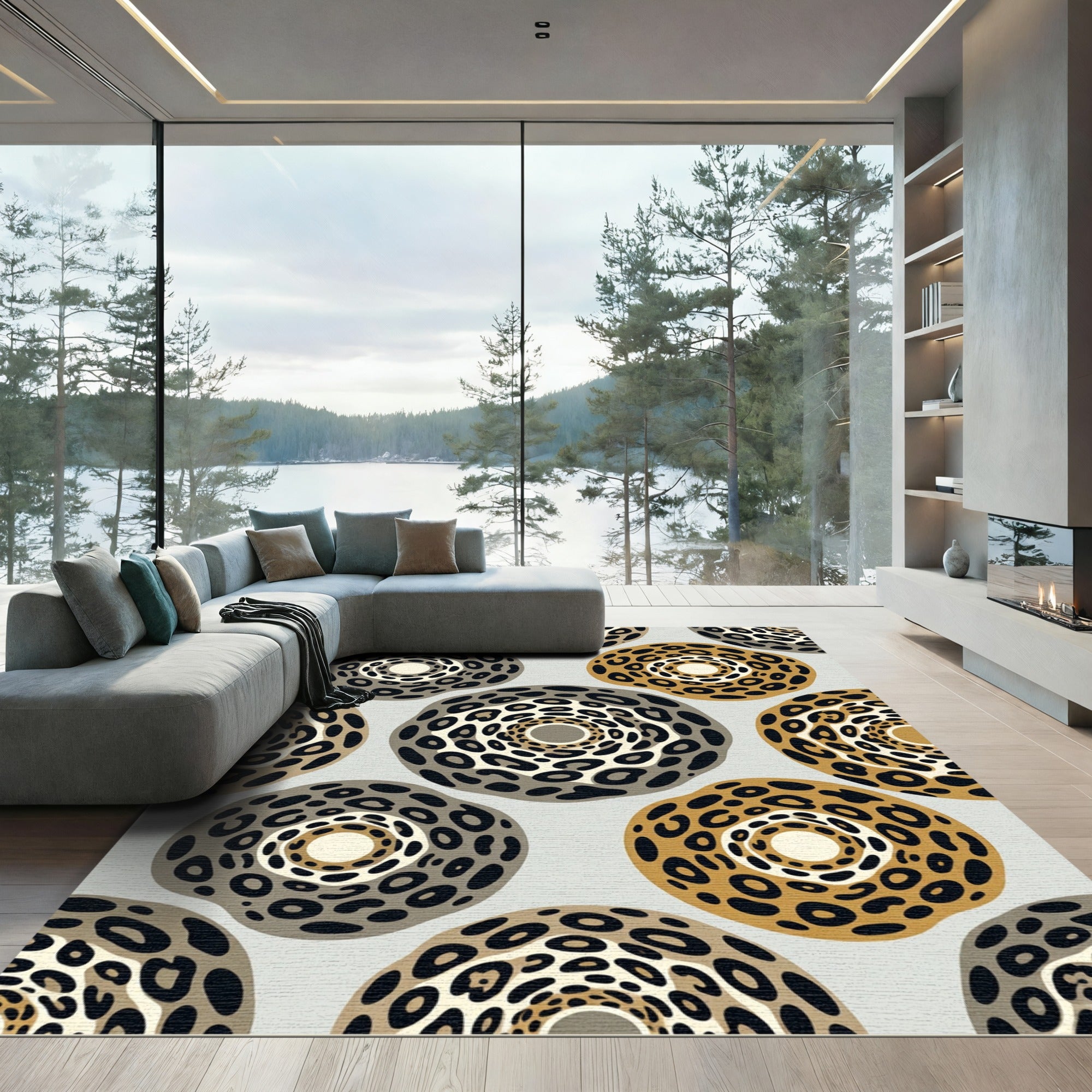 Contemporary Leopard Spot Geometric Circle Rug