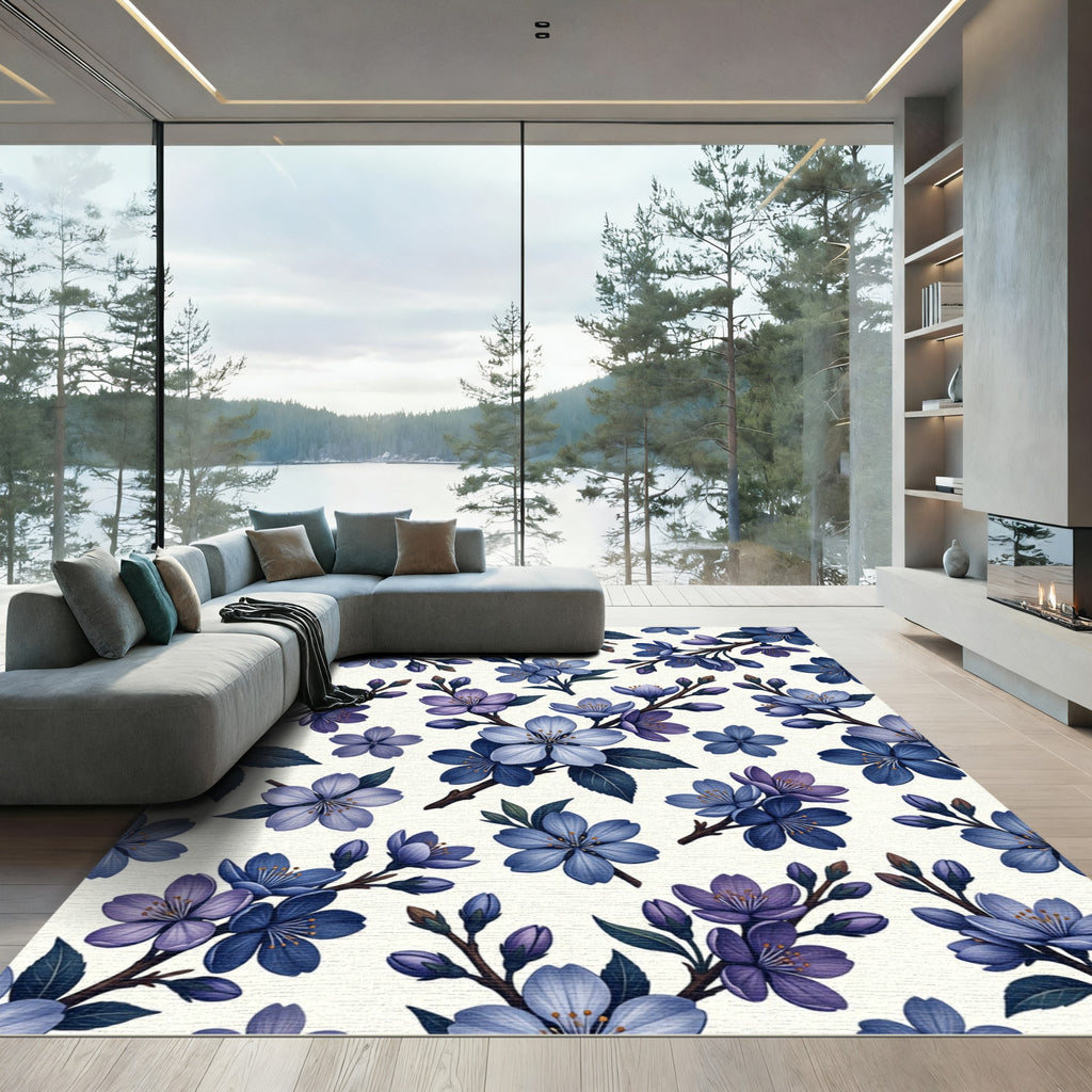 Deep Blue Purple Floral Branches Rug