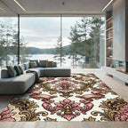 Elegant Pink and Gold Damask Scroll Rug