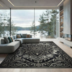 Ornate Charcoal Silver Lotus Medallion Rug