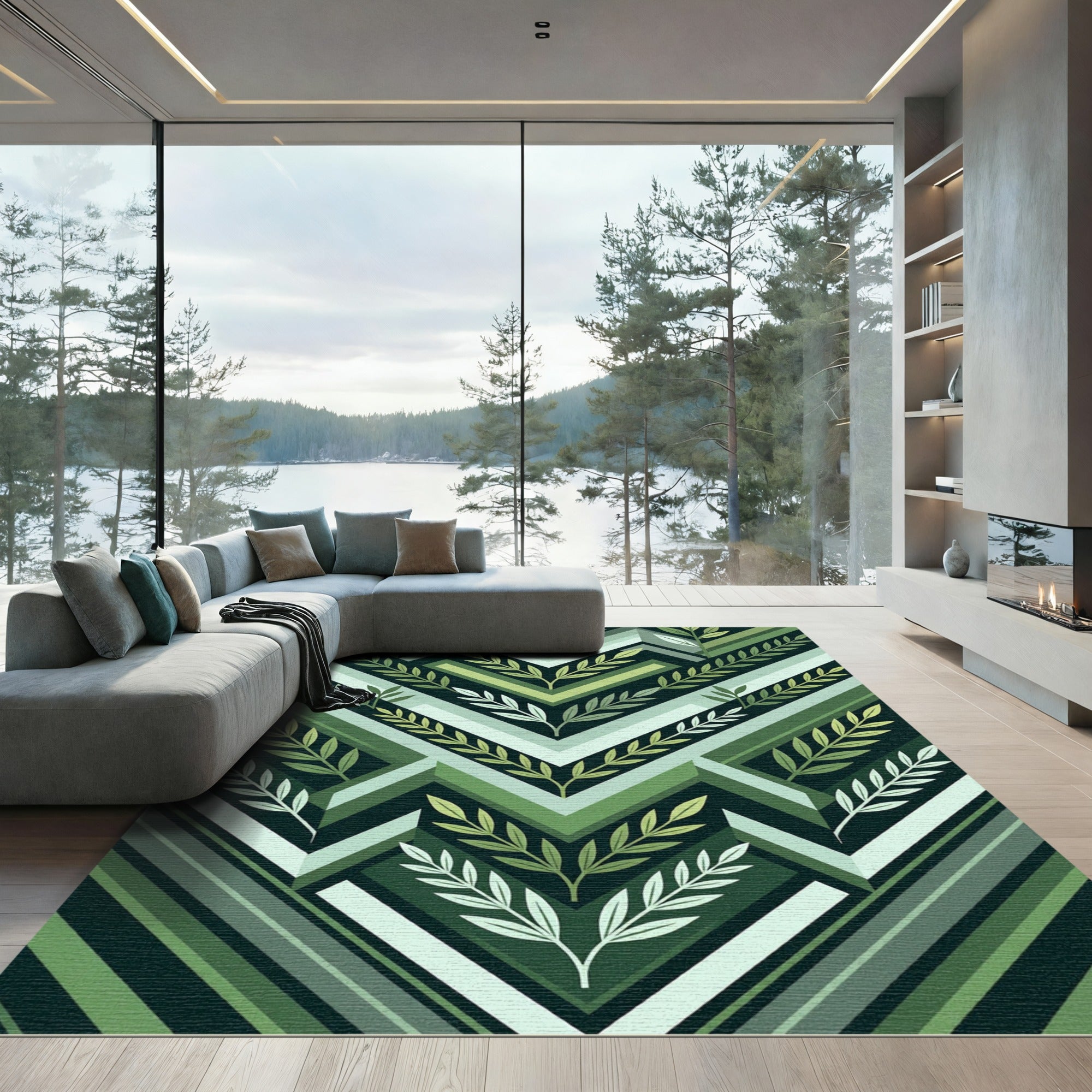 Green Laurel Wreath Geometric Accordion Rug